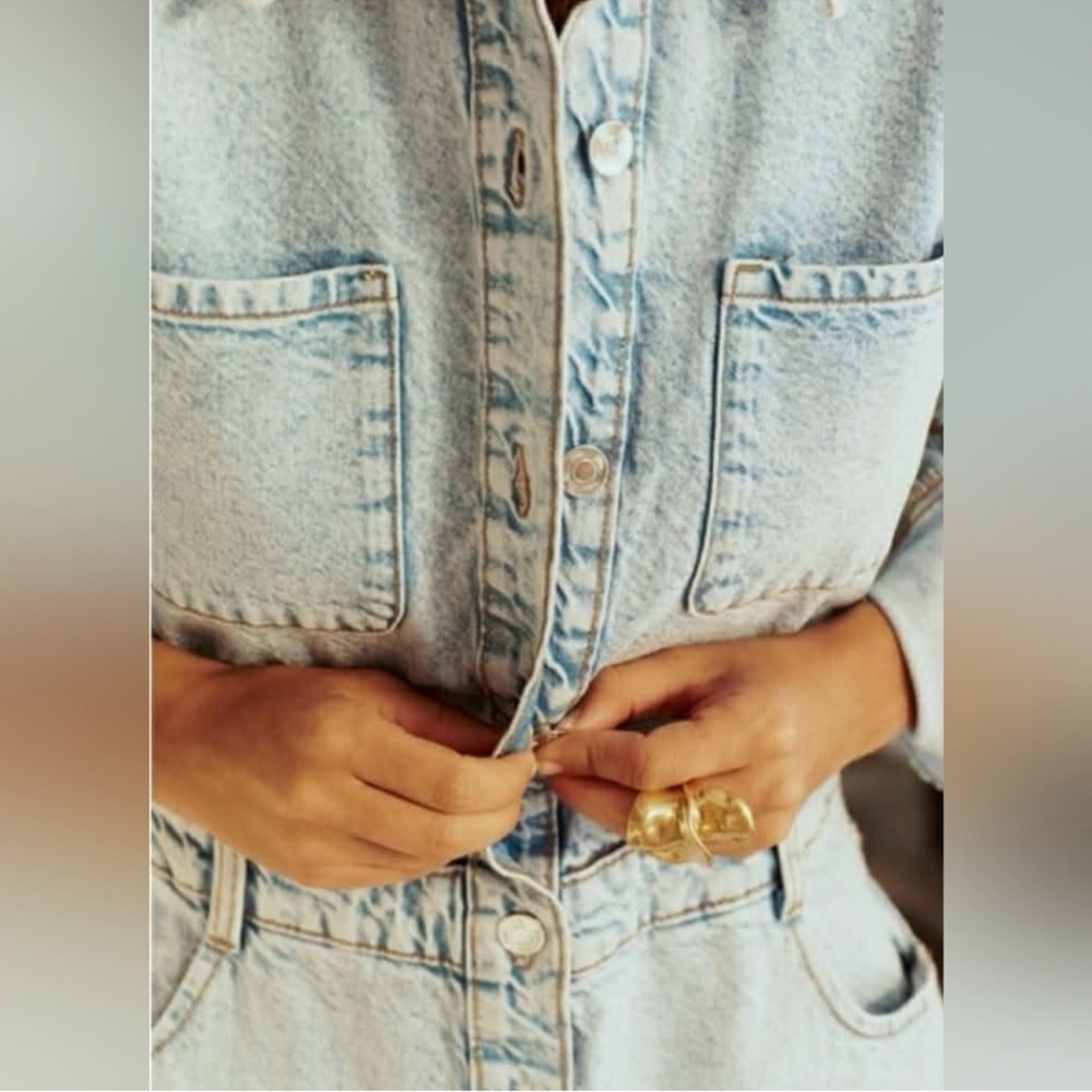 Zara Light Blue Denim Midi Dress - Picture 3 of 9